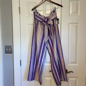 ECI Sz 8 purple striped pants - attached belt